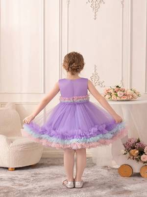Purple rainbow frill net princess dress for girls 2