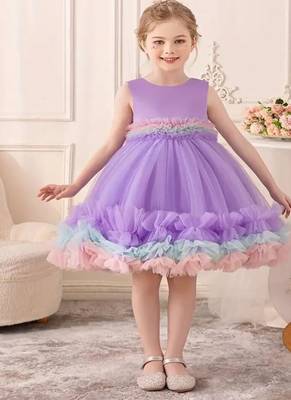 Purple rainbow frill net princess dress for girls 5