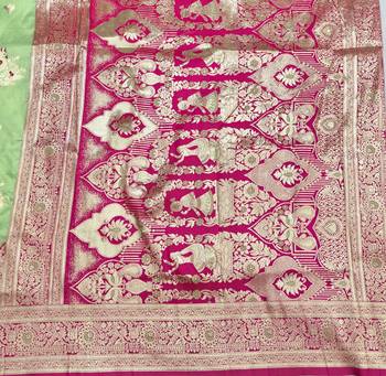 Light green zari woven silk blend saree with blouse piece 5