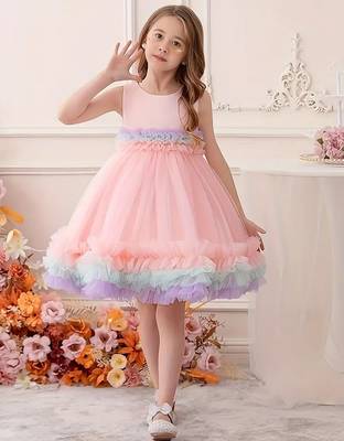 Purple rainbow frill net princess dress for girls 1