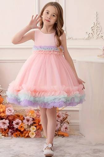 Purple rainbow frill net princess dress for girls