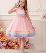 Purple rainbow frill net princess dress for girls