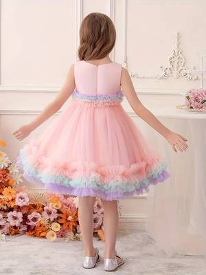 Purple rainbow frill net princess dress for girls 2