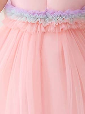 Purple rainbow frill net princess dress for girls 4