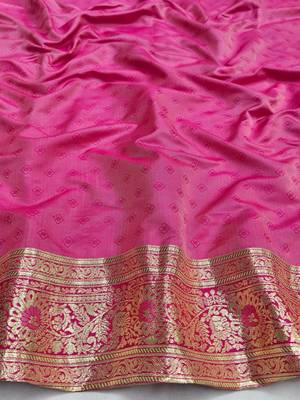 Pink zari woven silk blend saree with blouse piece 4