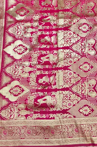 Pink zari woven silk blend saree with blouse piece