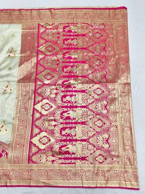 Cream zari woven silk blend saree with blouse piece 2