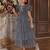 Grey sequin layered net party gown for girls