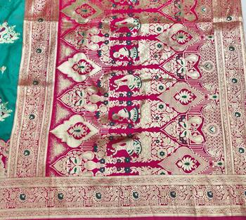 Blue zari woven silk blend saree with blouse piece 5