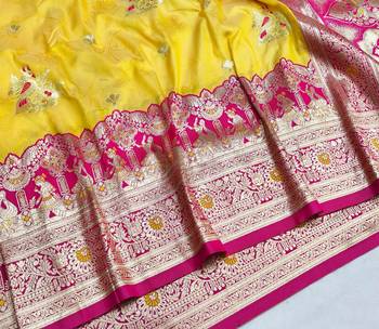 Gold zari woven silk blend saree with blouse piece 3
