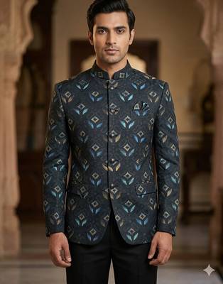 Grey color embroidery hand paint jodhpuri for men | premium designer bandhgala ethnic wear 1