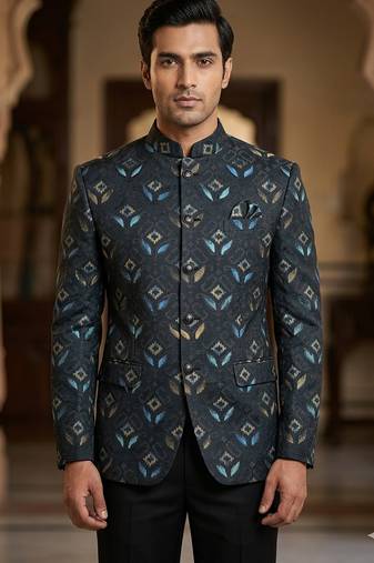 Grey color embroidery hand paint jodhpuri for men | premium designer bandhgala ethnic wear