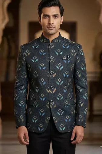Grey color embroidery hand paint jodhpuri for men | premium designer bandhgala ethnic wear