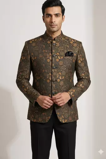 Cofee color floral jodhpuri for men | premium designer bandhgala ethnic wear