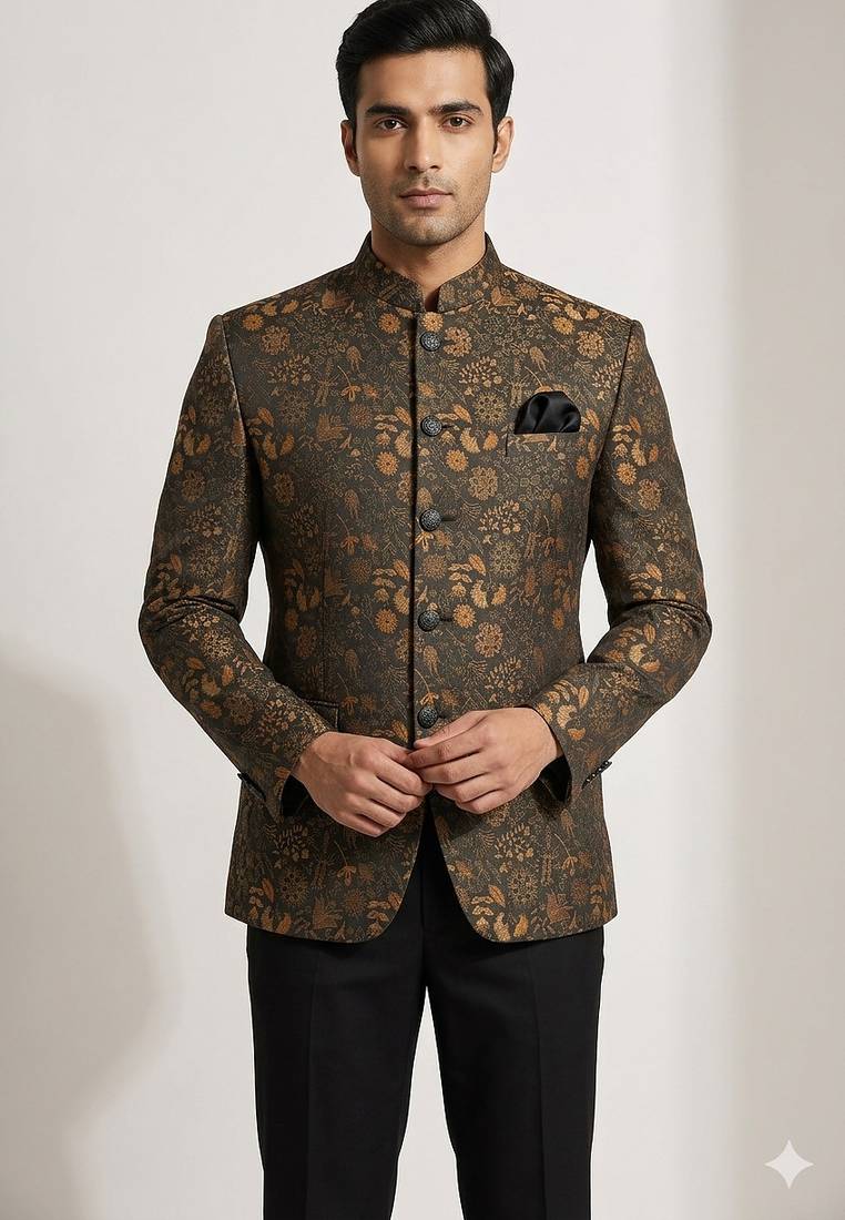 Cofee color floral jodhpuri for men | premium designer bandhgala ethnic wear