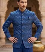 Blue color sequence jodhpuri for men | premium designer bandhgala ethnic wear