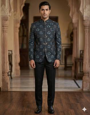 Grey color embroidery hand paint jodhpuri for men | premium designer bandhgala ethnic wear 2