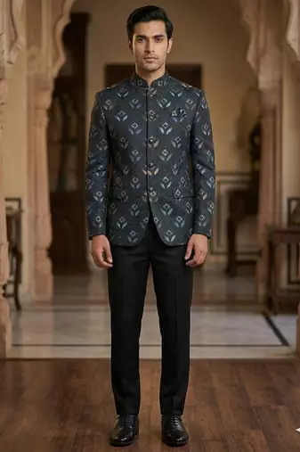 Grey color embroidery hand paint jodhpuri for men | premium designer bandhgala ethnic wear