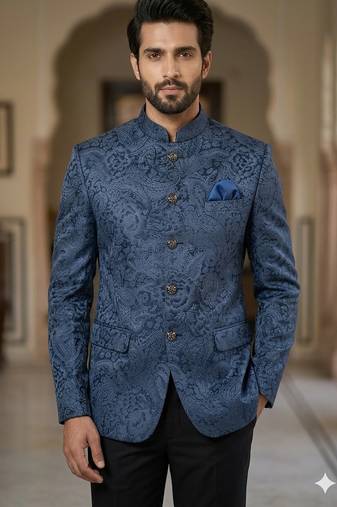 Blue color velvet jodhpuri for men | premium designer bandhgala ethnic wear