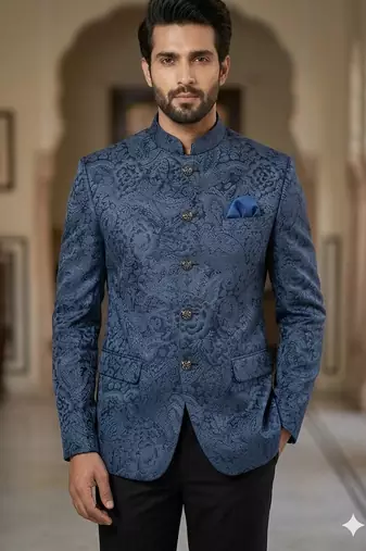Blue color velvet jodhpuri for men | premium designer bandhgala ethnic wear