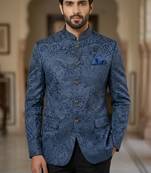 Blue color velvet jodhpuri for men | premium designer bandhgala ethnic wear