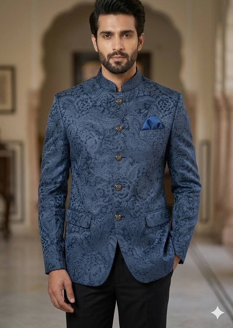 Blue color velvet jodhpuri for men | premium designer bandhgala ethnic wear