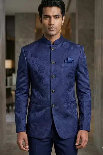 Blue weaving color jodhpuri for men | premium designer bandhgala ethnic wear