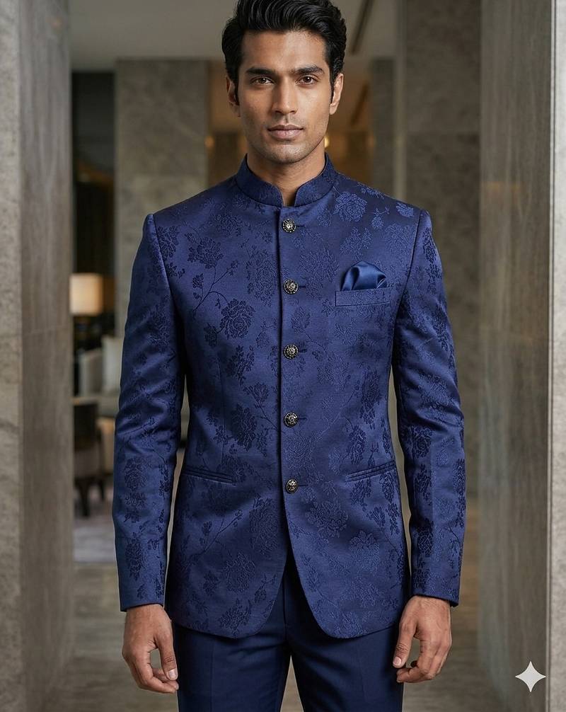 Blue weaving color jodhpuri for men | premium designer bandhgala ethnic wear