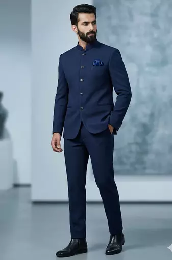 Blue color knitted jodhpuri for men | premium designer bandhgala ethnic wear