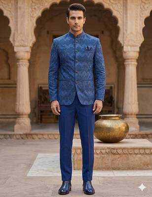 Blue color sequence jodhpuri for men | premium designer bandhgala ethnic wear 2