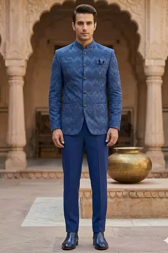 Blue color sequence jodhpuri for men | premium designer bandhgala ethnic wear