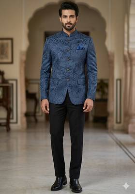 Blue color velvet jodhpuri for men | premium designer bandhgala ethnic wear 2
