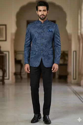 Blue color velvet jodhpuri for men | premium designer bandhgala ethnic wear