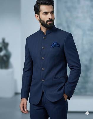Blue color knitted jodhpuri for men | premium designer bandhgala ethnic wear 2