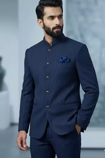 Blue color knitted jodhpuri for men | premium designer bandhgala ethnic wear
