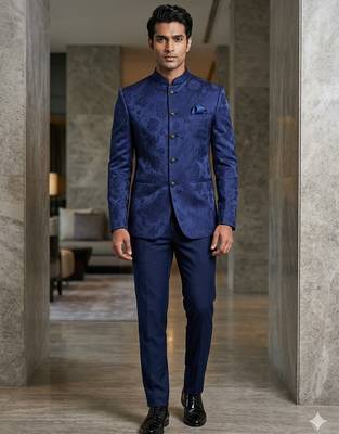 Blue weaving color jodhpuri for men | premium designer bandhgala ethnic wear 2