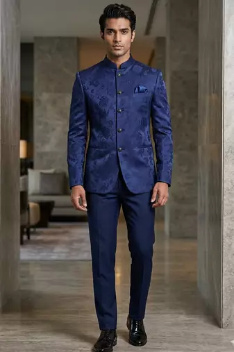 Blue weaving color jodhpuri for men | premium designer bandhgala ethnic wear