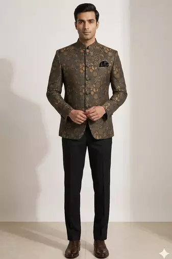 Cofee color floral jodhpuri for men | premium designer bandhgala ethnic wear