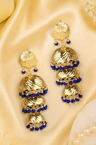 Gold tone three stage jhumkas