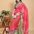 coral colour Ready to wear elegant print linen cotton saree with jacquard border & unstitched blouse