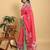 coral colour Ready to wear elegant print linen cotton saree with jacquard border & unstitched blouse