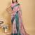 peach colour Ready to wear elegant print linen cotton saree with jacquard border & unstitched blouse