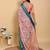 peach colour Ready to wear elegant print linen cotton saree with jacquard border & unstitched blouse