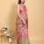 pink colour Ready to wear elegant print linen cotton saree with jacquard border & unstitched blouse