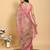pink colour Ready to wear elegant print linen cotton saree with jacquard border & unstitched blouse