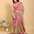 pink colour Ready to wear elegant print linen cotton saree with jacquard border & unstitched blouse