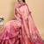 pink colour Ready to wear elegant print linen cotton saree with jacquard border & unstitched blouse