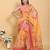 orange colour Ready to wear elegant print linen cotton saree with jacquard border & unstitched blouse