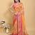 orange colour Ready to wear elegant print linen cotton saree with jacquard border & unstitched blouse