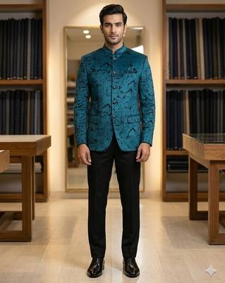 Peacock blue velvet jodhpuri for men | premium designer bandhgala ethnic wear 2
